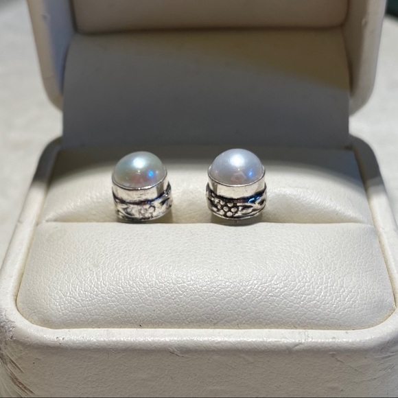 Sterling Silver Faux Pearls Stud Earrings - Picture 1 of 4